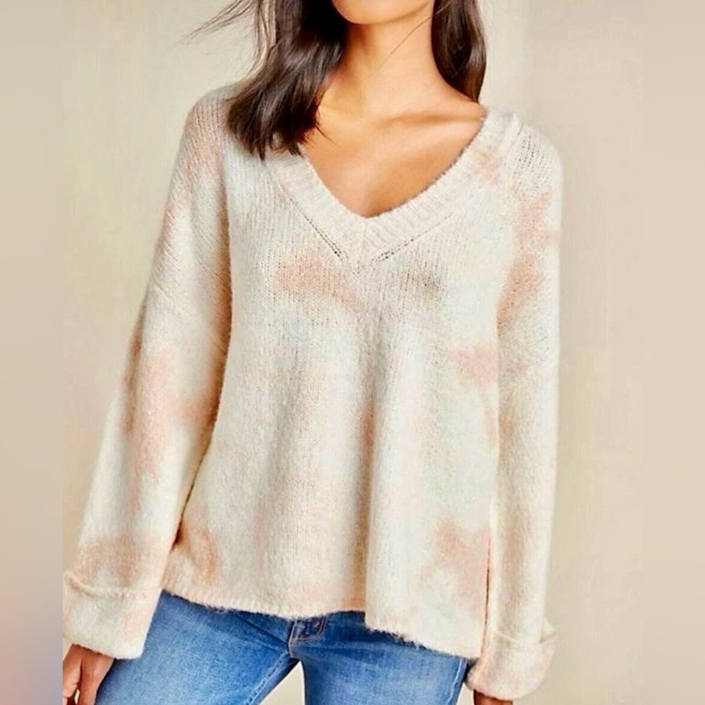 By:Anthropologie Maggie Peach & Cream Tie-Dye Wool Blend Knit Sweater Size Small